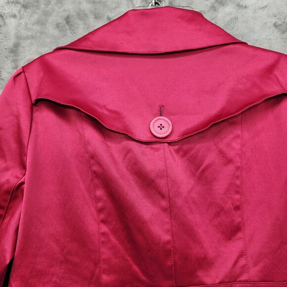 23rd Street Jacket Womens M Hot Pink Satin Sheen Double Breasted Trench Coat - Picture 7 of 11